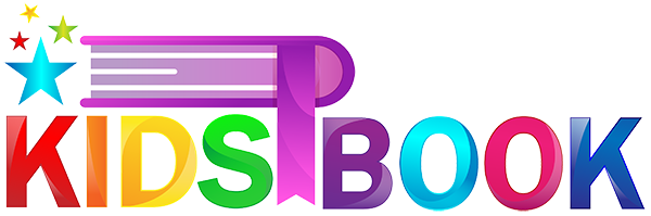 Farbiges KidsBook Verlag Logo mit Sternen und Buchsymbol