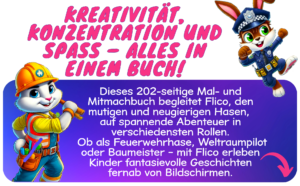 Flico als Bauarbeiter und Polizist – kreatives Mitmach-Malbuch ab 6 Jahren für Kinder