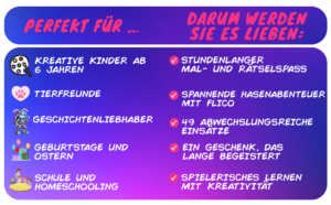 Flico Malbuch für kreative Kinder ab 6 Jahren – mit 49 Abenteuern, Geschenkidee für Schule und Zuhause