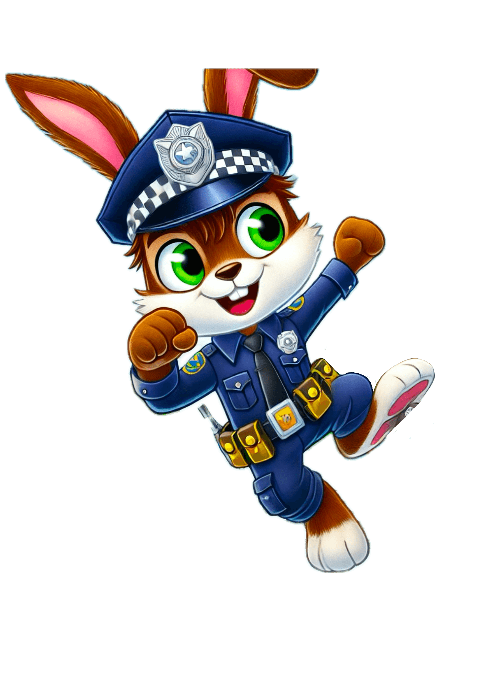 Flico der Hase als mutiger Polizist in Uniform